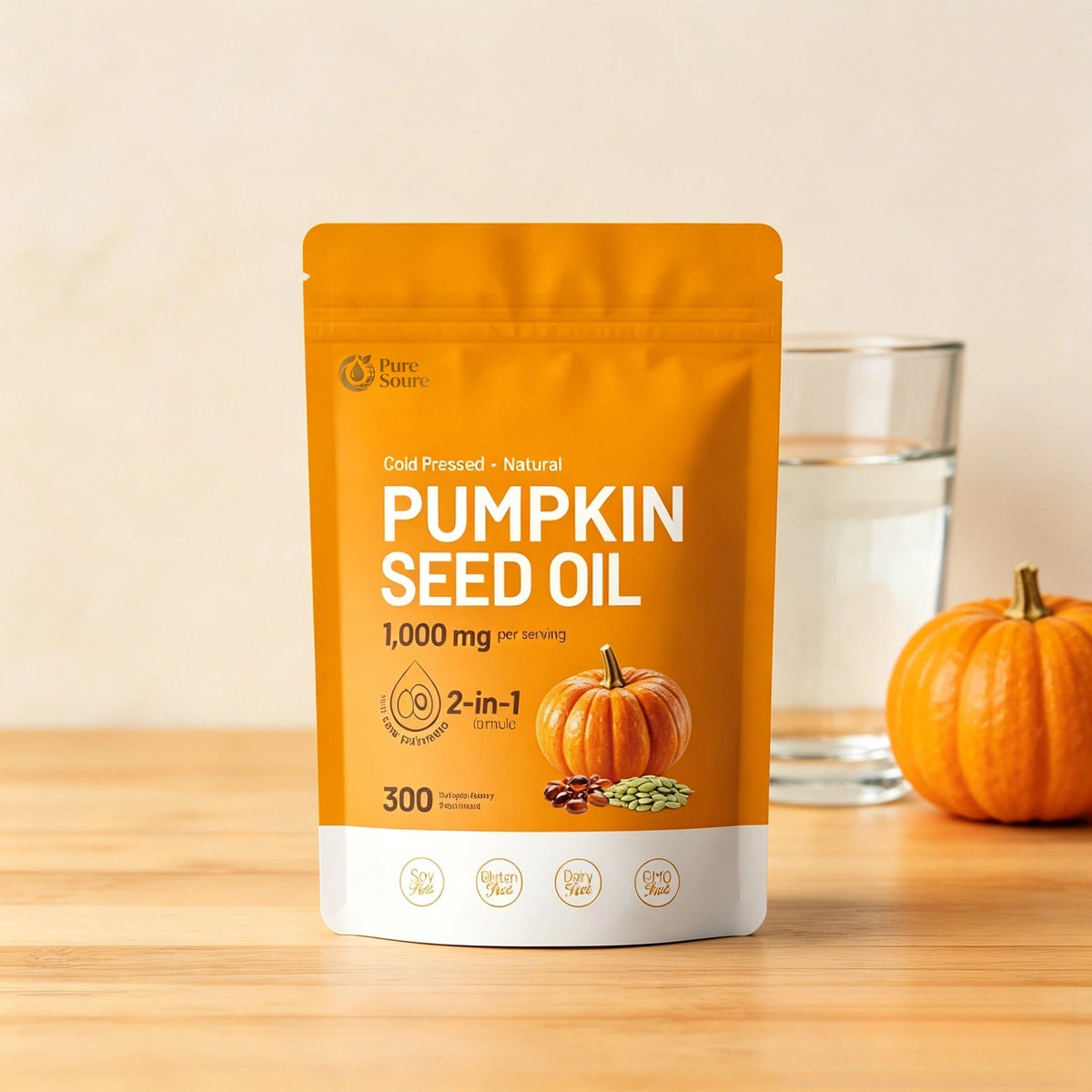 Cold Pressed Pumpkin Seed Oil & Saw Palmetto Softgels - 300 Count | Hair Growth, Prostate, Urinary & Bladder Support | Non-GMO Pure Virgin Oil