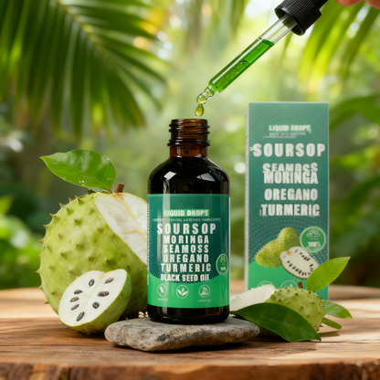10-in-1 Soursop Superfood Drops | Natural Herbal Essence with Moringa & Turmeric for Holistic Wellness | 100% Organic (60mL)