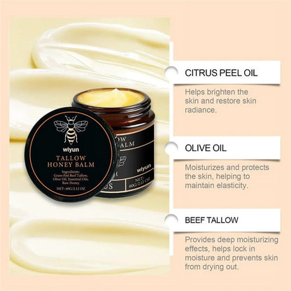Organic Grass-Fed Beef Tallow Balm with Raw Honey - Moisturizing Cream for Soft, Smooth Skin - Handmade All-Natural Moisturizer 57g.