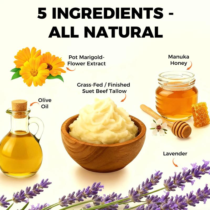 Lopeie Whipped Tallow Honey Balm | 4 oz Grass-Fed Moisturizer for Face & Body | Lavender Scented Hydrating Cream for Dry Skin