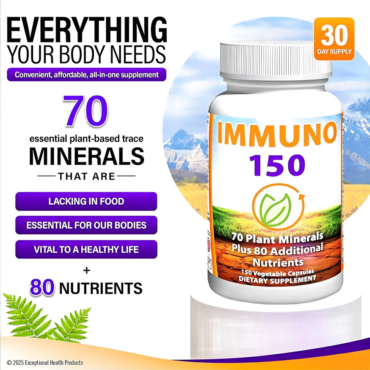 Immune Support Supplement, Packed with 70 Plant Minerals, 13 Essential Vitamins and 68 Additional Nutrients-150 Vegetable Capsules