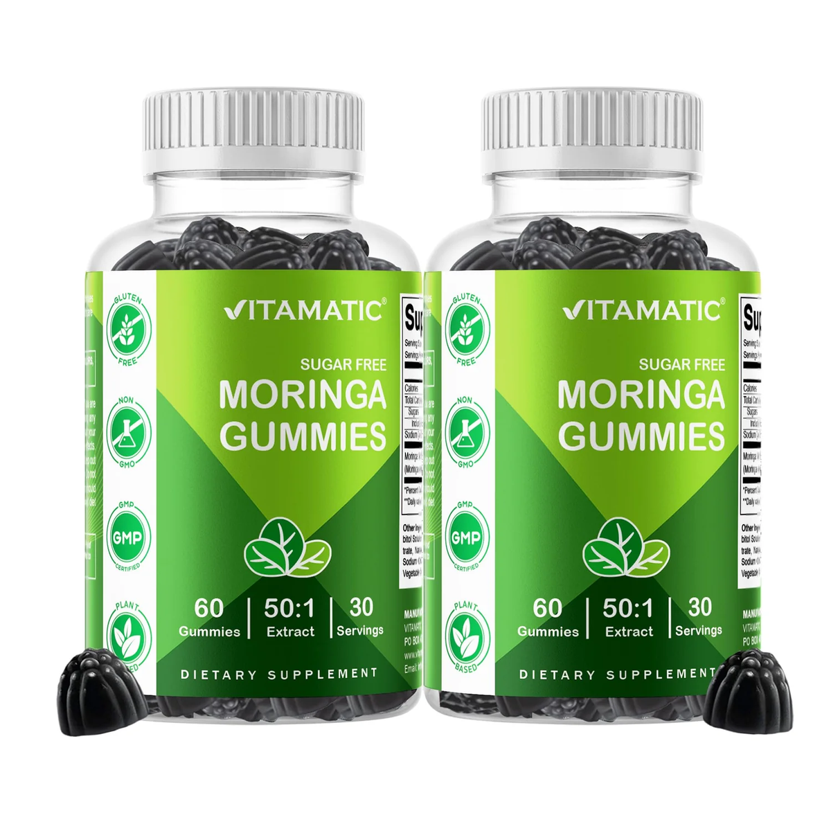 Vitamatic Moringa Gummies – Sugar-Free Botanical Extract – Green Superfood Supplement – Vegan, Pectin-Based, Non - 60 Count