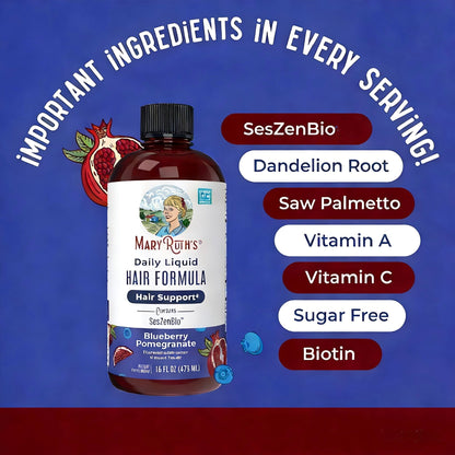 Daily Liquid Hair Formula - Hair Support - Thicker Hair for Women - Healthy Hair Habits - With SesZenBio - Biotin - Vitamin C - 16 fl oz
