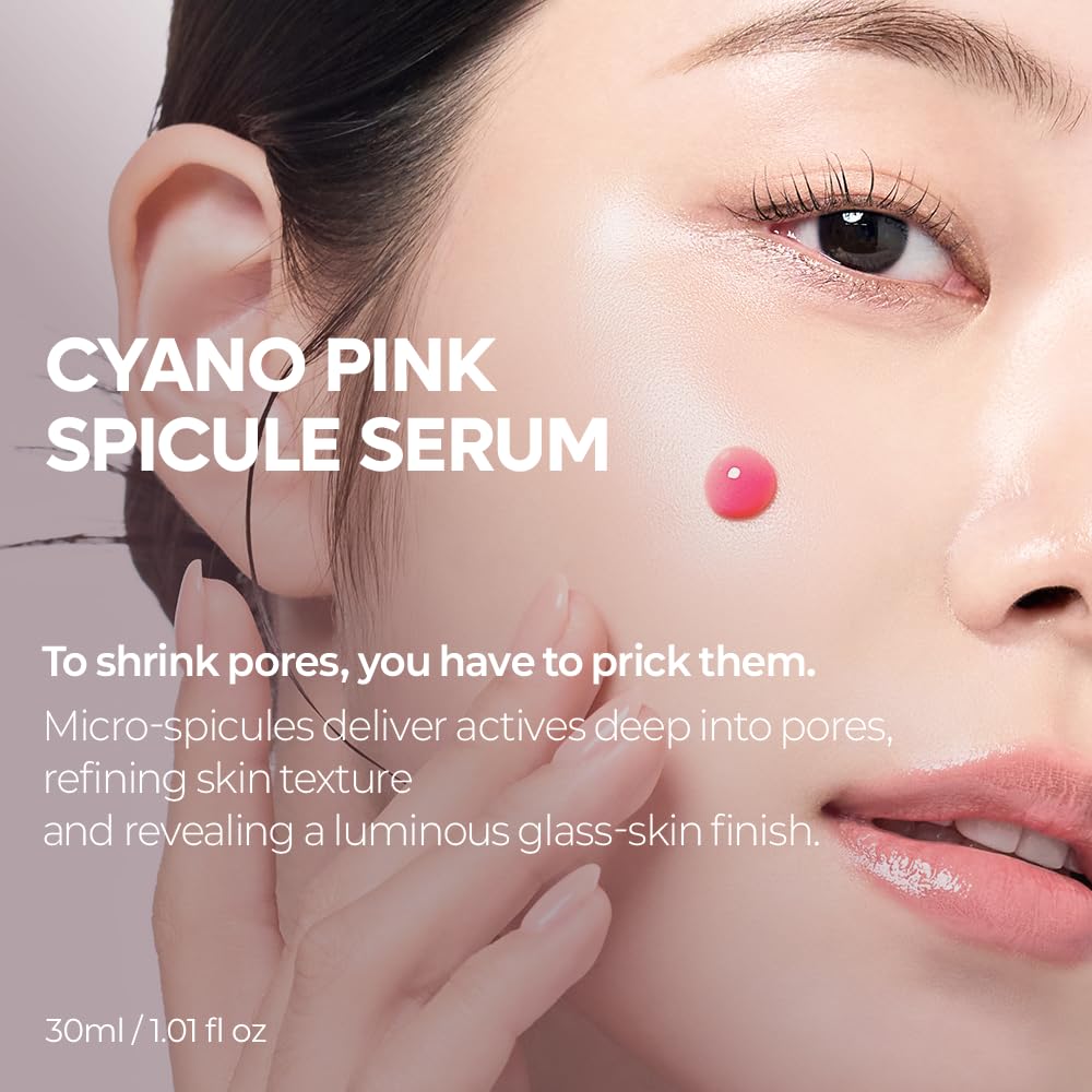 Cyano Pink Spicule Serum with Vitamin B12, Liquid Microneedle Facial Treatment for Enlarged Pores, Niacinamide for Texture Refining & Renewal, 1.01 fl.oz