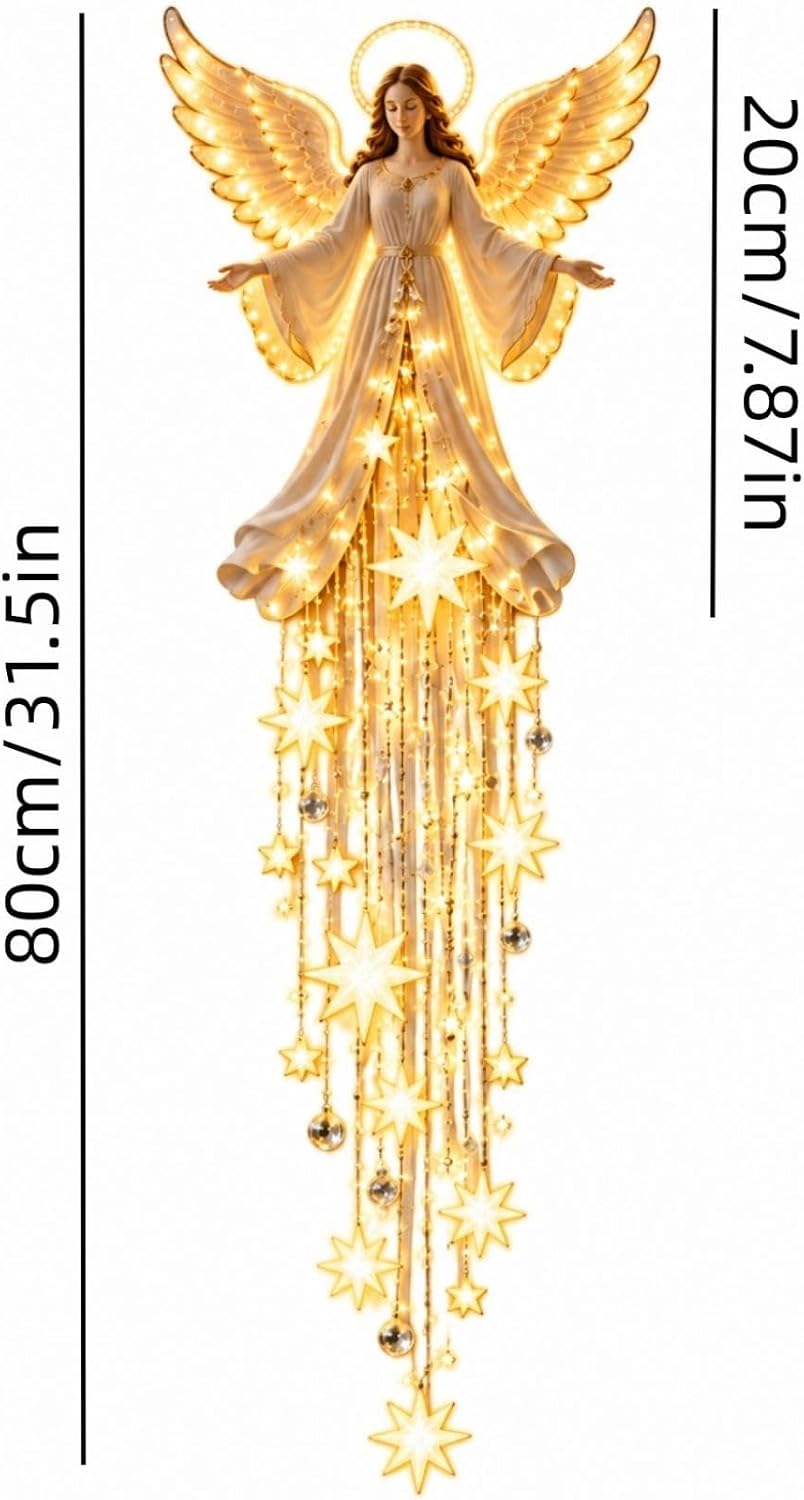 Angel Blessing Wall Light, Cascading Glowing Star Christmas Angel Wall Lamp, Led Starfall Effect Celestial Angel Figurine for Bedroom Living Room Entryway, Indoor Decoration，A