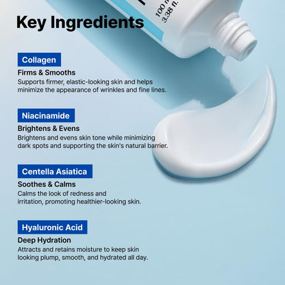 Ultimate Moisturizing Cream | Centella Asiatica, Niacinamide, Hyaluronic Acid, Collagen | Wrinkles, Fine Lines, Dark Spots, Dry Skin, Redness | 3.38 fl. oz., 100ml