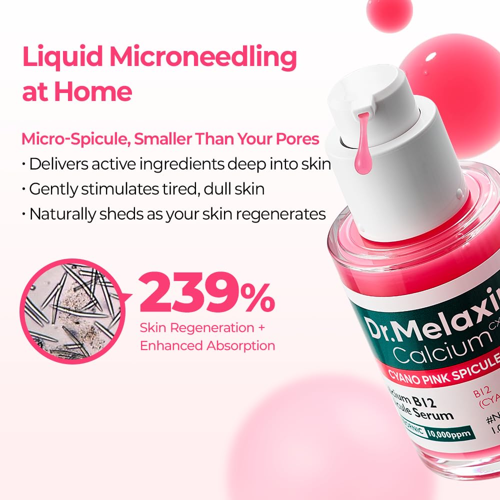 Cyano Pink Spicule Serum with Vitamin B12, Liquid Microneedle Facial Treatment for Enlarged Pores, Niacinamide for Texture Refining & Renewal, 1.01 fl.oz