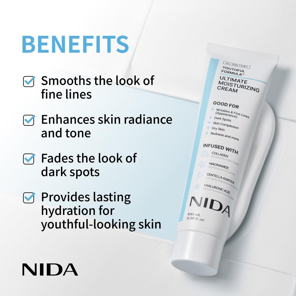 Ultimate Moisturizing Cream | Centella Asiatica, Niacinamide, Hyaluronic Acid, Collagen | Wrinkles, Fine Lines, Dark Spots, Dry Skin, Redness | 3.38 fl. oz., 100ml