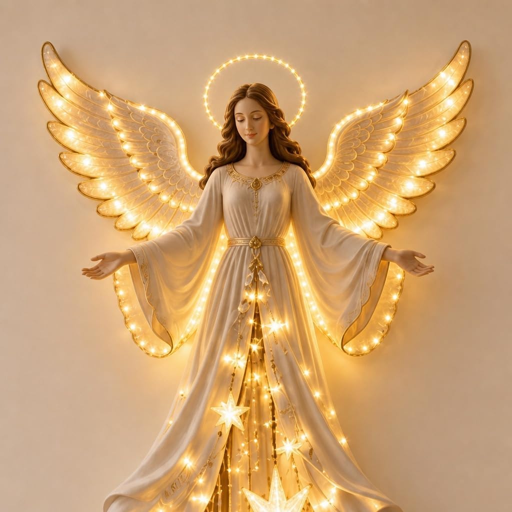 Angel Blessing Wall Light, Cascading Glowing Star Christmas Angel Wall Lamp, Led Starfall Effect Celestial Angel Figurine for Bedroom Living Room Entryway, Indoor Decoration，A