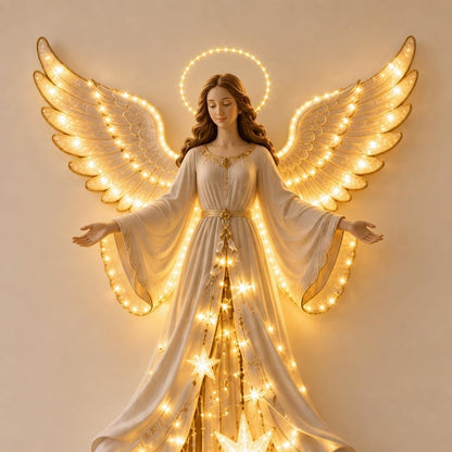 Angel Blessing Wall Light, Cascading Glowing Star Christmas Angel Wall Lamp, Led Starfall Effect Celestial Angel Figurine for Bedroom Living Room Entryway, Indoor Decoration，A