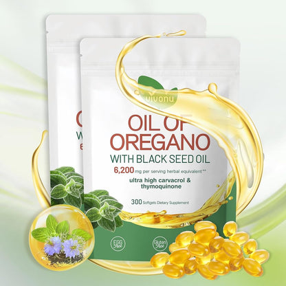 Oil of Oregano Capsules, Balanced Oil of Oregano with Black Seed Oil, Organic OreganoOil Softgels，Non-GMO