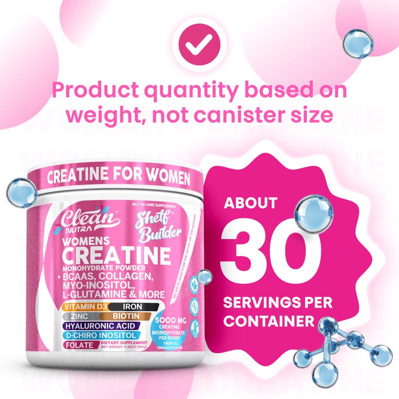Clean Nutra Women’s Creatine Powder | Collagen + BCAAs | Orange Flavor