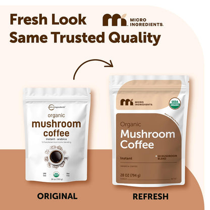 Organic Instant 10 in 1 Mushroom Coffee Powder, 28 Ounce (317 Servings) | Premium Arabica Coffee with Lion’s Mane, Chaga, Reishi & More