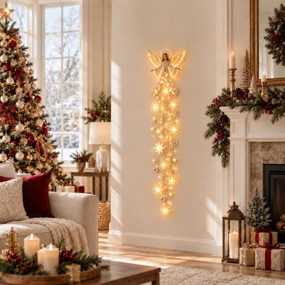 Angel Blessing Wall Light, Cascading Glowing Star Christmas Angel Wall Lamp, Led Starfall Effect Celestial Angel Figurine for Bedroom Living Room Entryway, Indoor Decoration，A
