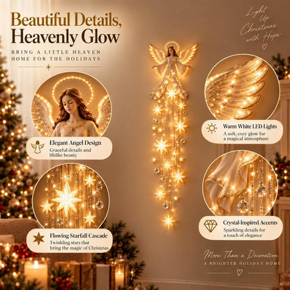 Angel Blessing Wall Light, Cascading Glowing Star Christmas Angel Wall Lamp, Led Starfall Effect Celestial Angel Figurine for Bedroom Living Room Entryway, Indoor Decoration，A