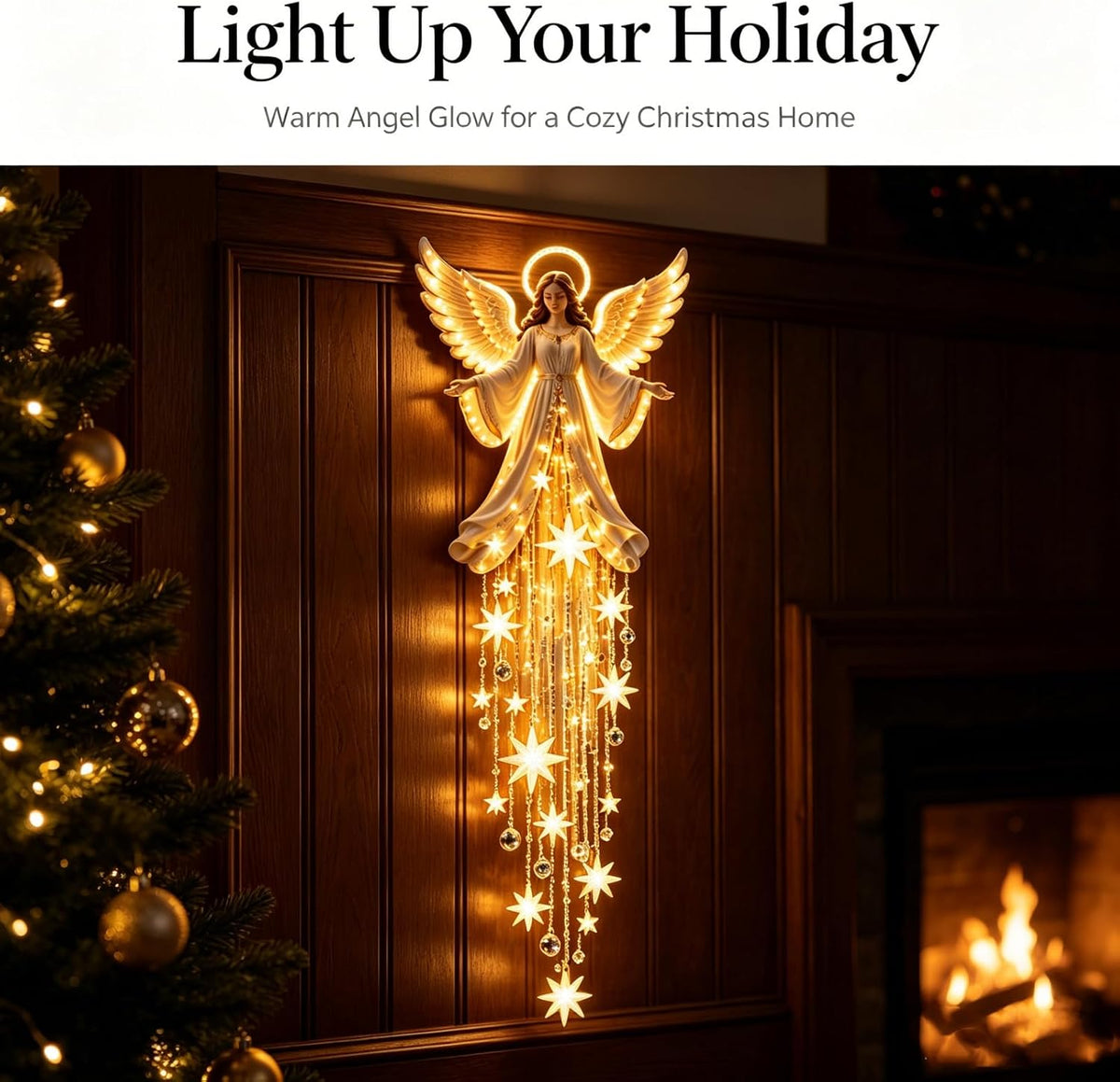 Angel Blessing Wall Light, Cascading Glowing Star Christmas Angel Wall Lamp, Led Starfall Effect Celestial Angel Figurine for Bedroom Living Room Entryway, Indoor Decoration，A
