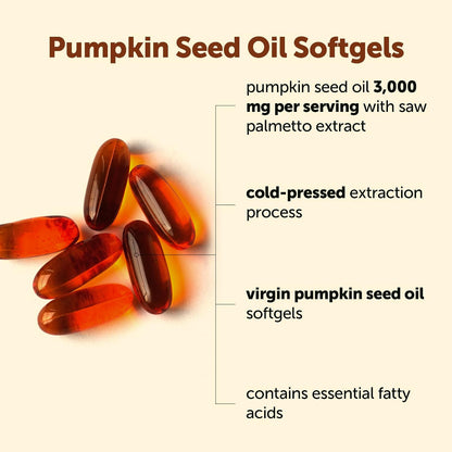 Pumpkin Seed Oil with Saw Palmetto, 300 Softgels | Cold Pressed, Pure Virgin Oil with Essential Fatty Acids & Phytosterols. For Men & Women. Non-GMO, Gluten Free.