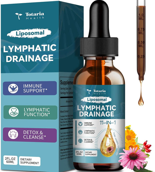 Liposomal Lymphatic Drainage Drops - 11 In 1 Organic Lymphatic Drainage Supplement with Burdock Root, Echinacea, Elderberry, Dandelion Supports Lymphatic Health 2 FL.OZ