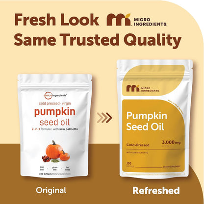 Pumpkin Seed Oil with Saw Palmetto, 300 Softgels | Cold Pressed, Pure Virgin Oil with Essential Fatty Acids & Phytosterols. For Men & Women. Non-GMO, Gluten Free.