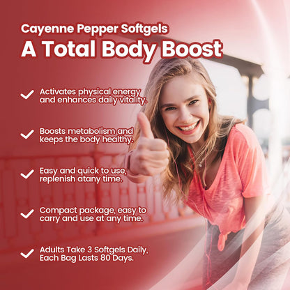 Cayenne Pepper Softgels Supplement, Supports Leg Vein, Heart and Blood Vessel Health, with Vitamin E D3+K2 and Extracts of Grape Seed, Hawthorn, Beetroot, Berberine and Others(240 Softgels/1 Bag)