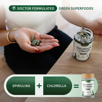 Supplements USDA Organic Spirulina & Chlorella, 120 Vegan Capsules | Superfood Supplement for Energy & Immune Support, Non-GMO, 30-Day Supply
