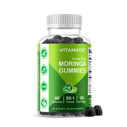 Vitamatic Moringa Gummies – Sugar-Free Botanical Extract – Green Superfood Supplement – Vegan, Pectin-Based, Non - 60 Count