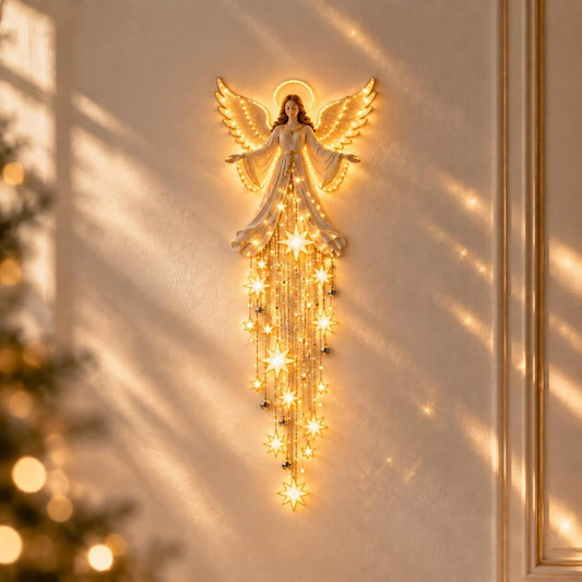 Angel Blessing Wall Light, Cascading Glowing Star Christmas Angel Wall Lamp, Led Starfall Effect Celestial Angel Figurine for Bedroom Living Room Entryway, Indoor Decoration，A