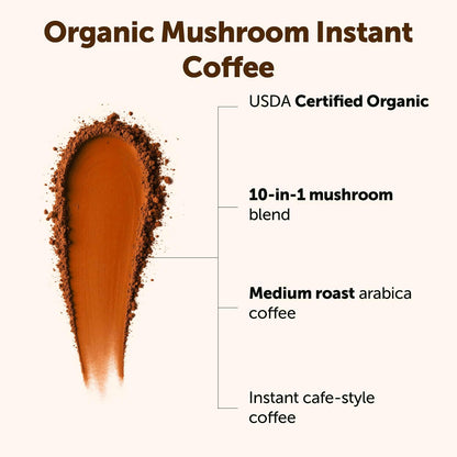 Organic Instant 10 in 1 Mushroom Coffee Powder, 28 Ounce (317 Servings) | Premium Arabica Coffee with Lion’s Mane, Chaga, Reishi & More