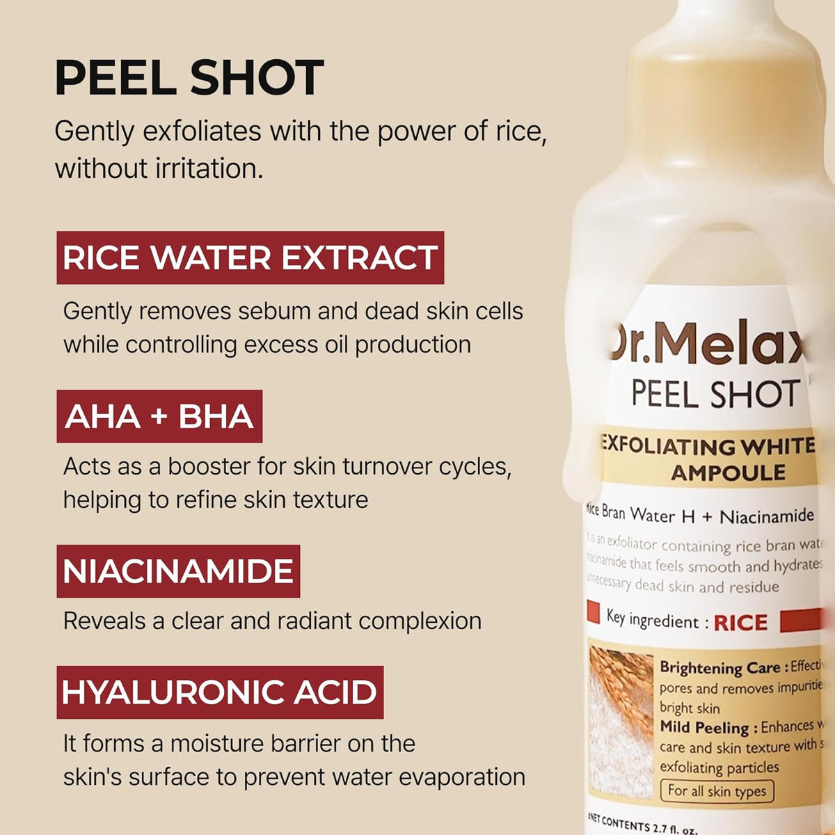 Body & Face Peel Shot Duo Glow Rice Peeling Ampoule Kojic Acid & Turmeric spray