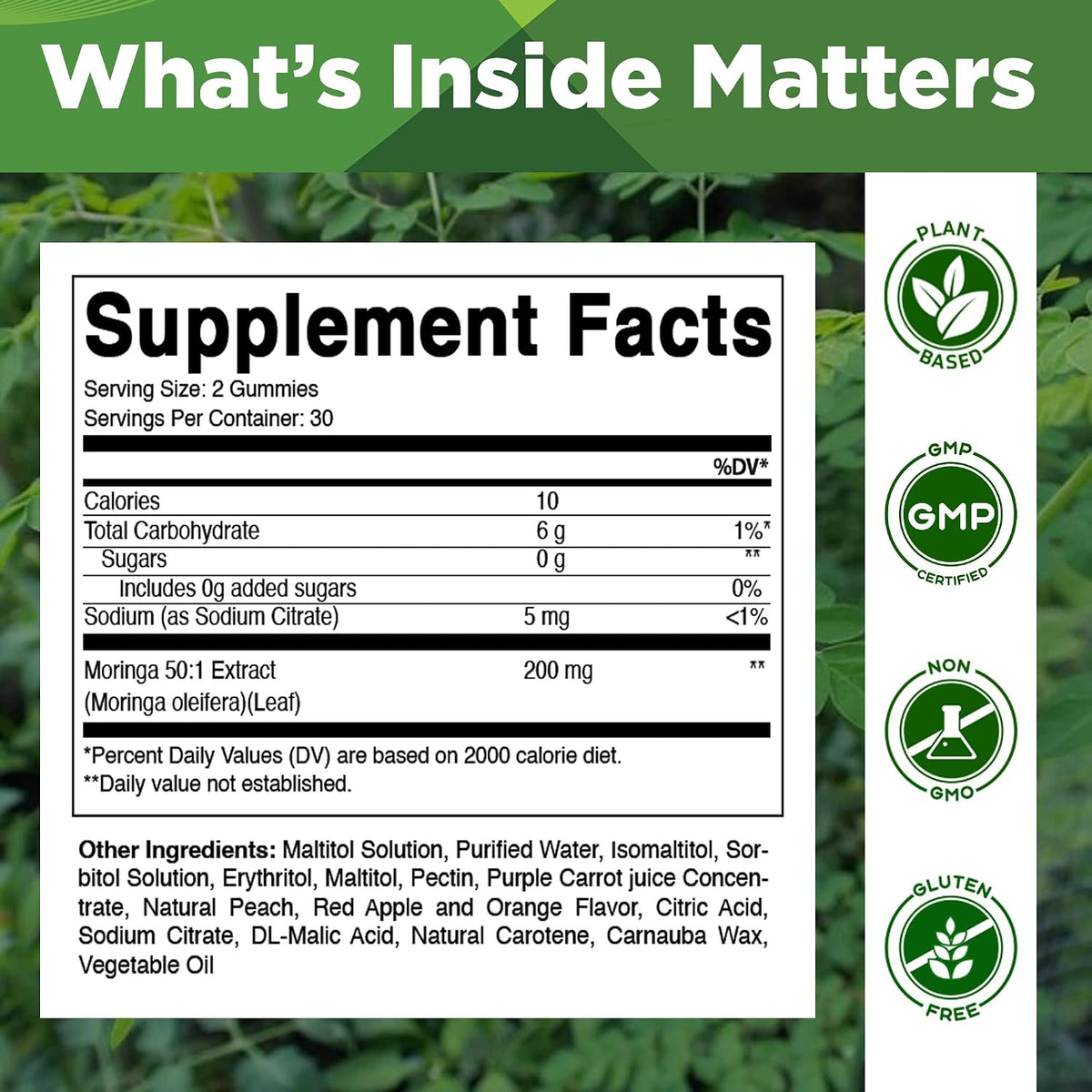Vitamatic Moringa Gummies – Sugar-Free Botanical Extract – Green Superfood Supplement – Vegan, Pectin-Based, Non - 60 Count