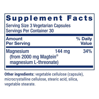 Neuro-Mag Magnesium L-Threonate, Memory Health, Quick Thinking, Cognitive Health Support, Vegetarian, Non-GMO, 90 Vegetarian Capsules (144 mg from 2000 mg Magtein magnesium L-threonate