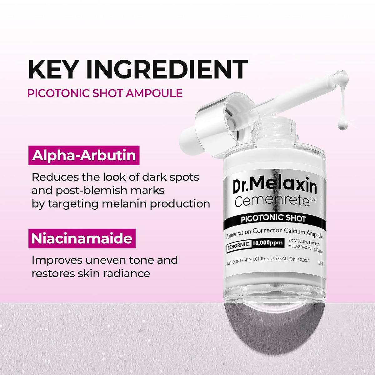 Picotonic Shot Serum 1.01 fl.oz - Alpha-Arbutin and Niacinamide Dark Spot Corrector Serum, Pigmentation Corrector for Uneven Skin Tone, Blemish Marks, K-Beauty Face Serum