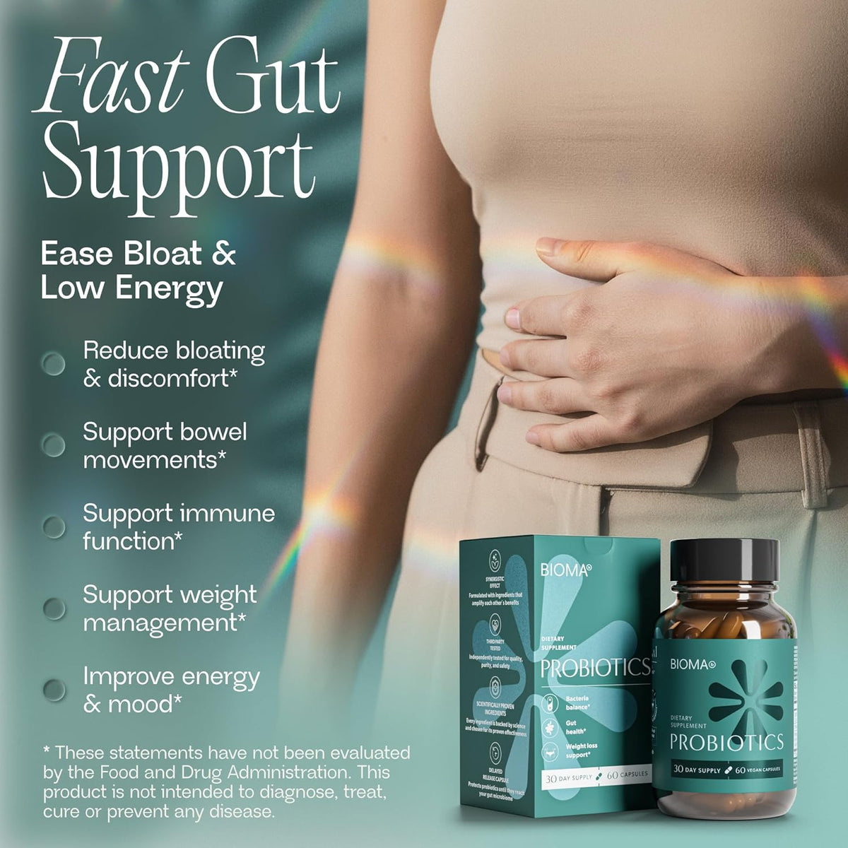 Digestive Health Probiotic - Gut Support for Men & Women  - Vegan & Gluten Free - 60 Delayed-Release Capsules (30-Day Supply)