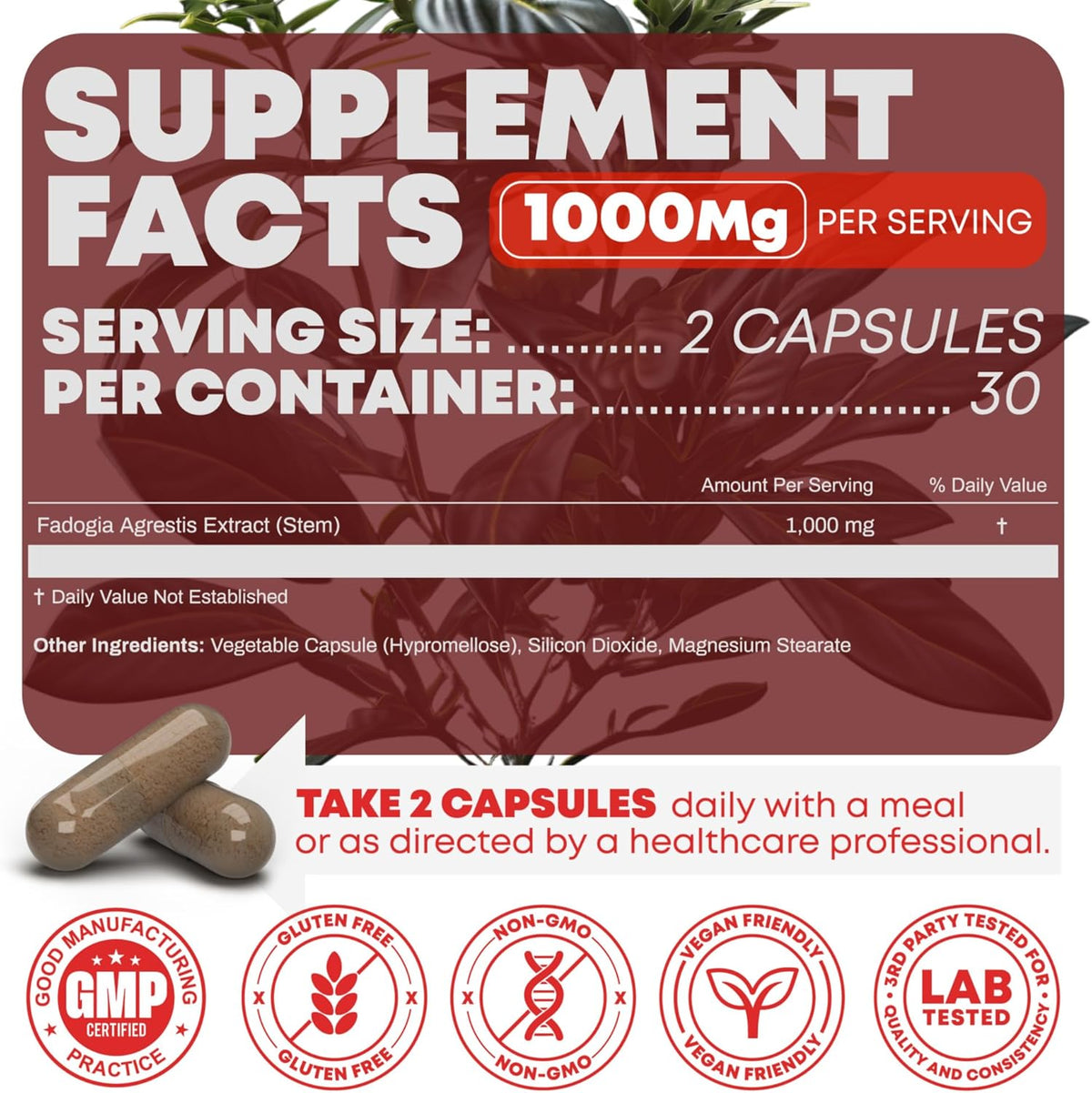 1000mg Per Serving Supplement - Potent Extract to Increase Energy, Athletic Performance & Muscle Mass - Supplements, Made in The USA (60 Capsules)
