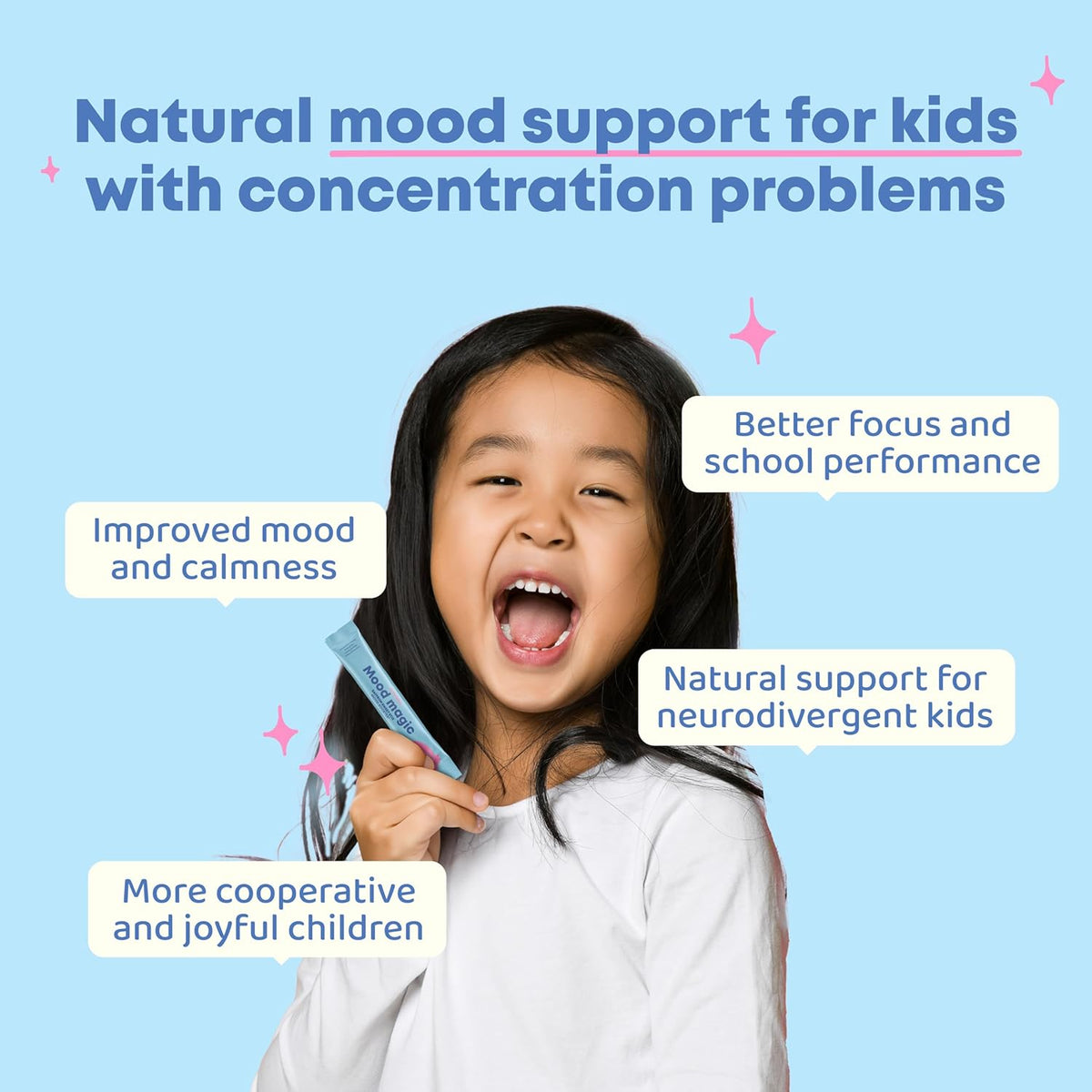 Mood Magic for Kids – Natural Mood Support Pixie Sticks Candy with Saffron Extract, Magnesium Citrate & Vitamin D3