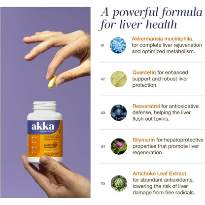 Akkermansia Probiotic, Liver & Digestive Health Support, Non-GMO, 4 Pack | Daily Wellness Support with Akkermansia Muciniphila, Gluten-Free
