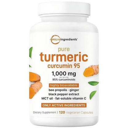 High-Absorption Turmeric Curcumin 1000mg | 95% Curcuminoids with  Black Pepper | Absorption Boosting Blend with Propolis, Ginger, MCT & Vitamin C | 120 Plant-Based Capsules