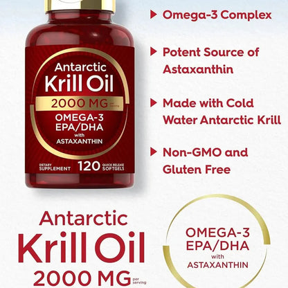 Antarctic Krill Oil 2000 mg | 120 Softgels for Men and Women | Omega-3 with Astaxanthin