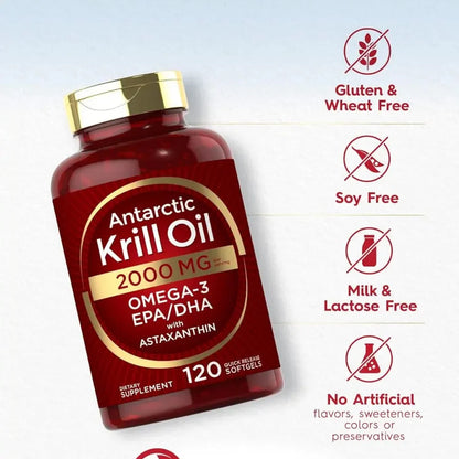 Antarctic Krill Oil 2000 mg | 120 Softgels for Men and Women | Omega-3 with Astaxanthin