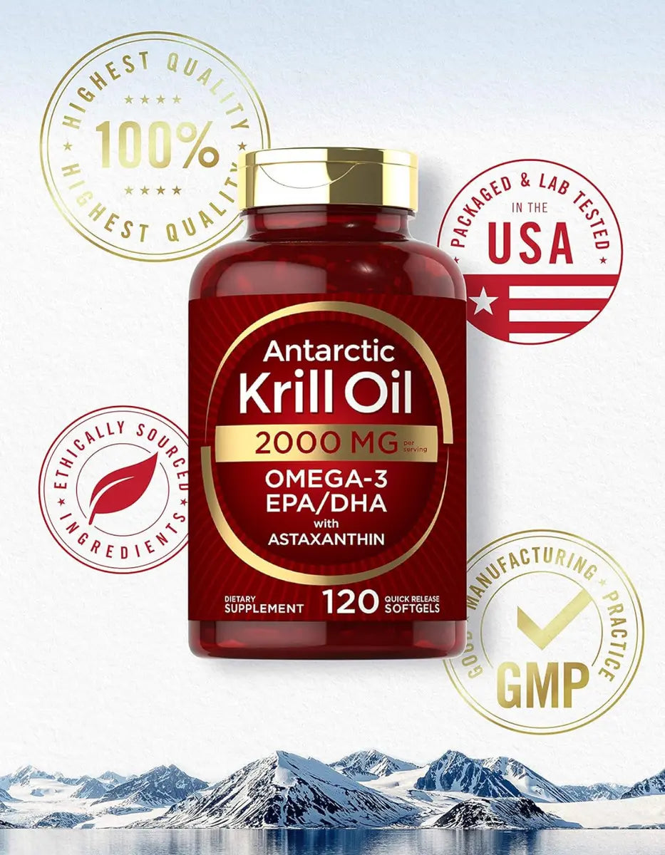 Antarctic Krill Oil 2000 mg | 120 Softgels for Men and Women | Omega-3 with Astaxanthin