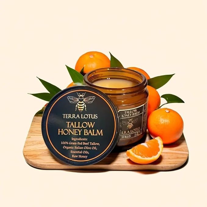 Organic Grass-Fed Beef Tallow Balm with Raw Honey - Moisturizing Cream for Soft, Smooth Skin - Handmade All-Natural Moisturizer 57g.