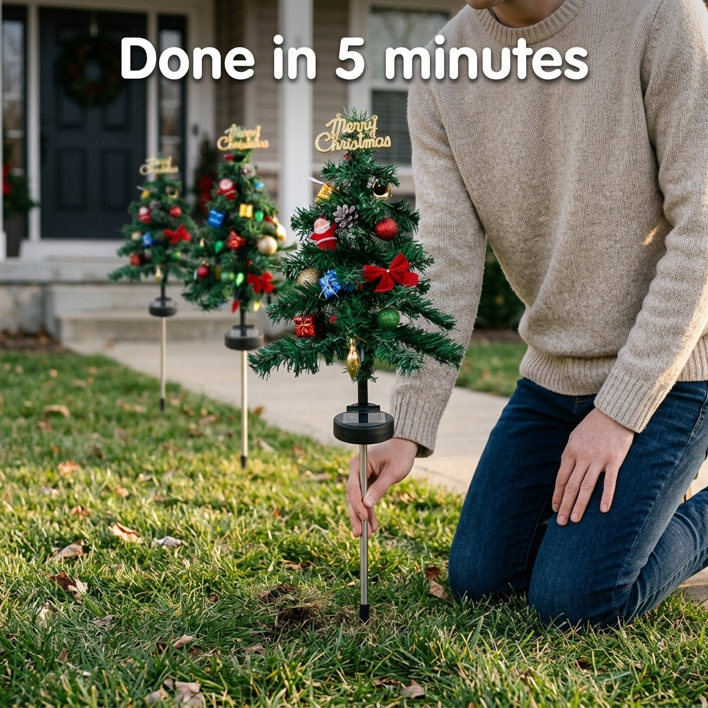 Solar Christmas Tree Stake Lights – Outdoor LED Pathway & Garden Decorations