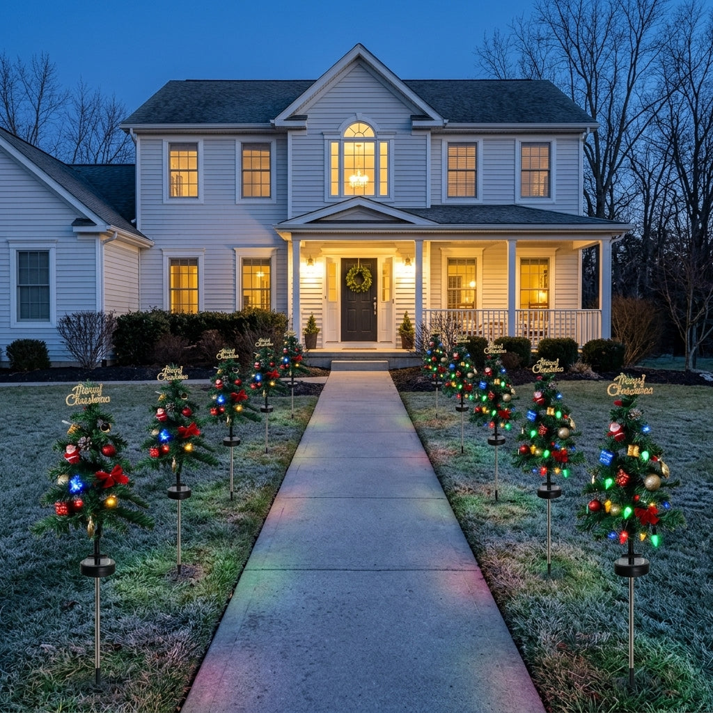 Solar Christmas Tree Stake Lights – Outdoor LED Pathway & Garden Decorations