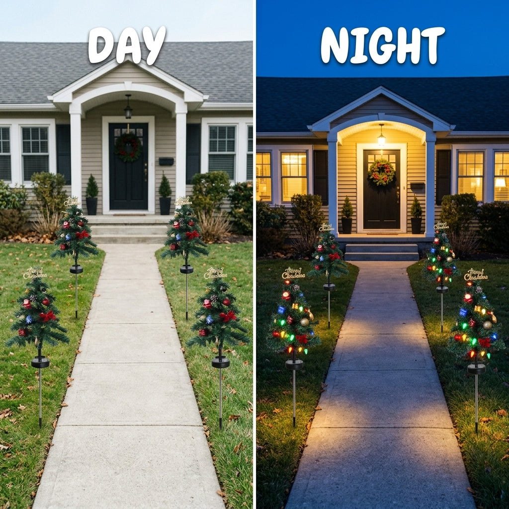 Solar Christmas Tree Stake Lights – Outdoor LED Pathway & Garden Decorations