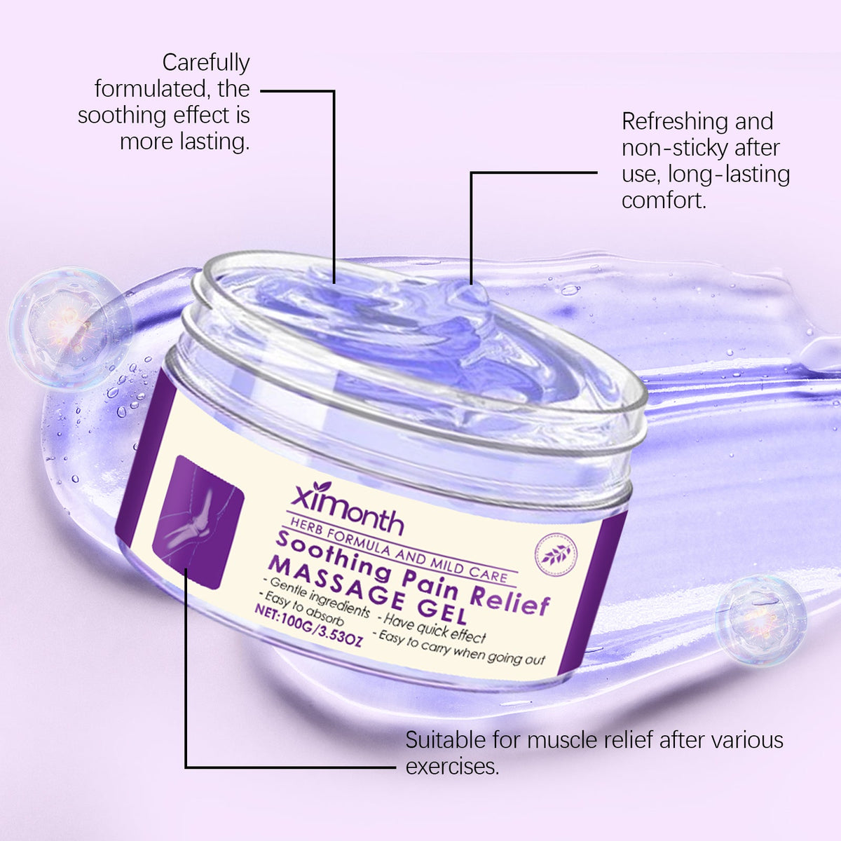 2PC Soothing Relief Massage Gel, Joint Gel Purple Gel Soothes for Knees, Lumbar, Neck, Hands and Joint Activities Throughout.(100g)