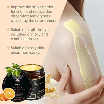 Organic Grass-Fed Beef Tallow Balm with Raw Honey - Moisturizing Cream for Soft, Smooth Skin - Handmade All-Natural Moisturizer 57g.
