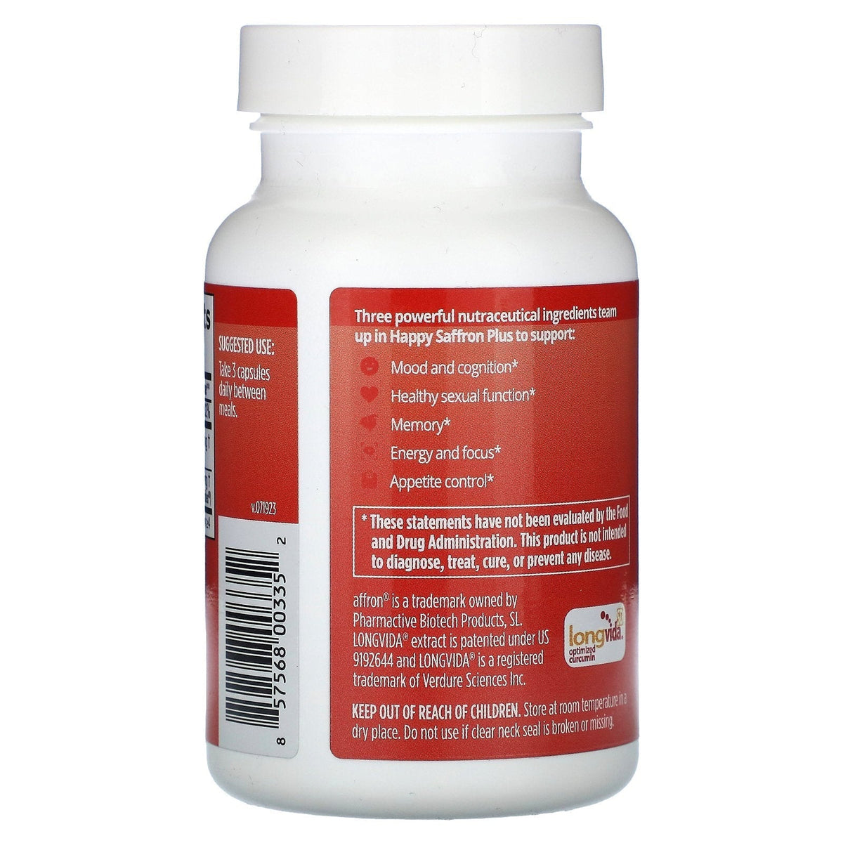 Happy Saffron Plus, 90 Vegan Capsules，Mood &Mind Support，Sharper Mental Focus，Deeper, More Restful Sleep