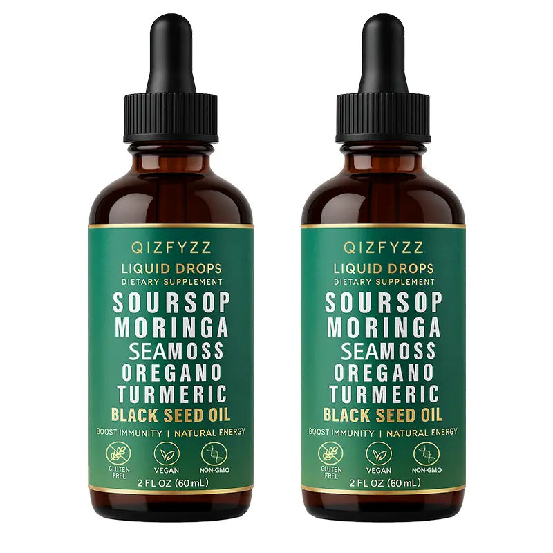 Soursop Bitters Liquid Drops 10-in-1 with  Moringa, Turmeric, Black Seed Oil, Oregano| Herbal Extracts for Overall Health | Vegan, Non-GMO | 2 fl. oz