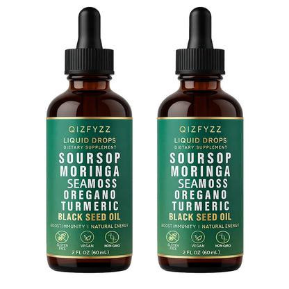 Soursop Bitters Liquid Drops 10-in-1 with  Moringa, Turmeric, Black Seed Oil, Oregano| Herbal Extracts for Overall Health | Vegan, Non-GMO | 2 fl. oz