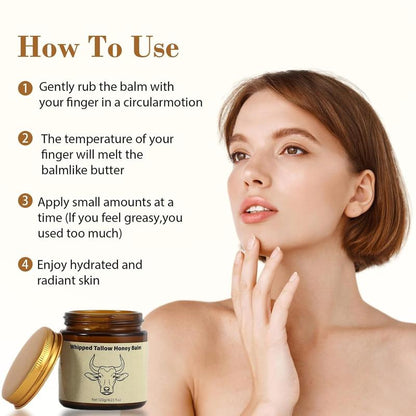 Lopeie Whipped Tallow Honey Balm | 4 oz Grass-Fed Moisturizer for Face & Body | Lavender Scented Hydrating Cream for Dry Skin